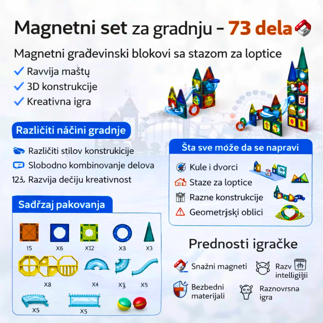 Magnetni set za gradnju – 73 dela